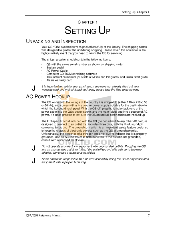 PDF manual for Alesis Music Keyboard QS7.1